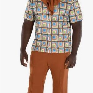 60's Costume Kit with Geometric Shirt and Brown Pants